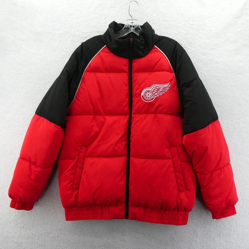G-III Jacket Mens Large Detroit Red Wings Red Black Puffer Full Zip NHL Hockey‎
